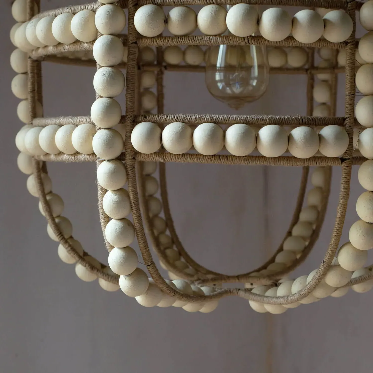 Wooden Bead Pendant Light - Natural