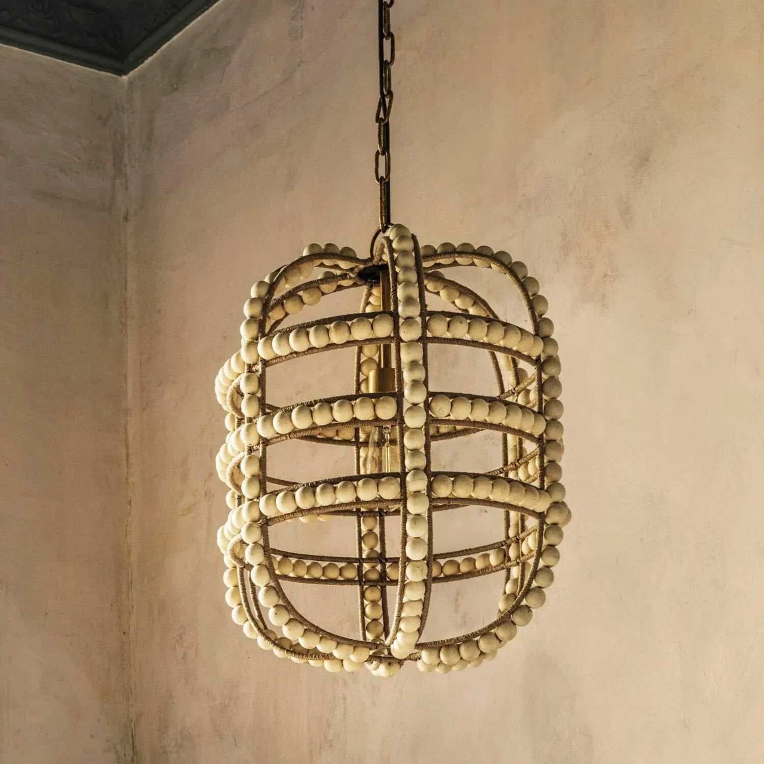 Wooden Bead Pendant Light - Natural