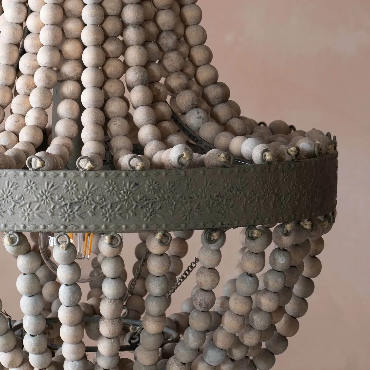 Wooden Beaded Pendant Light - Mango Wood