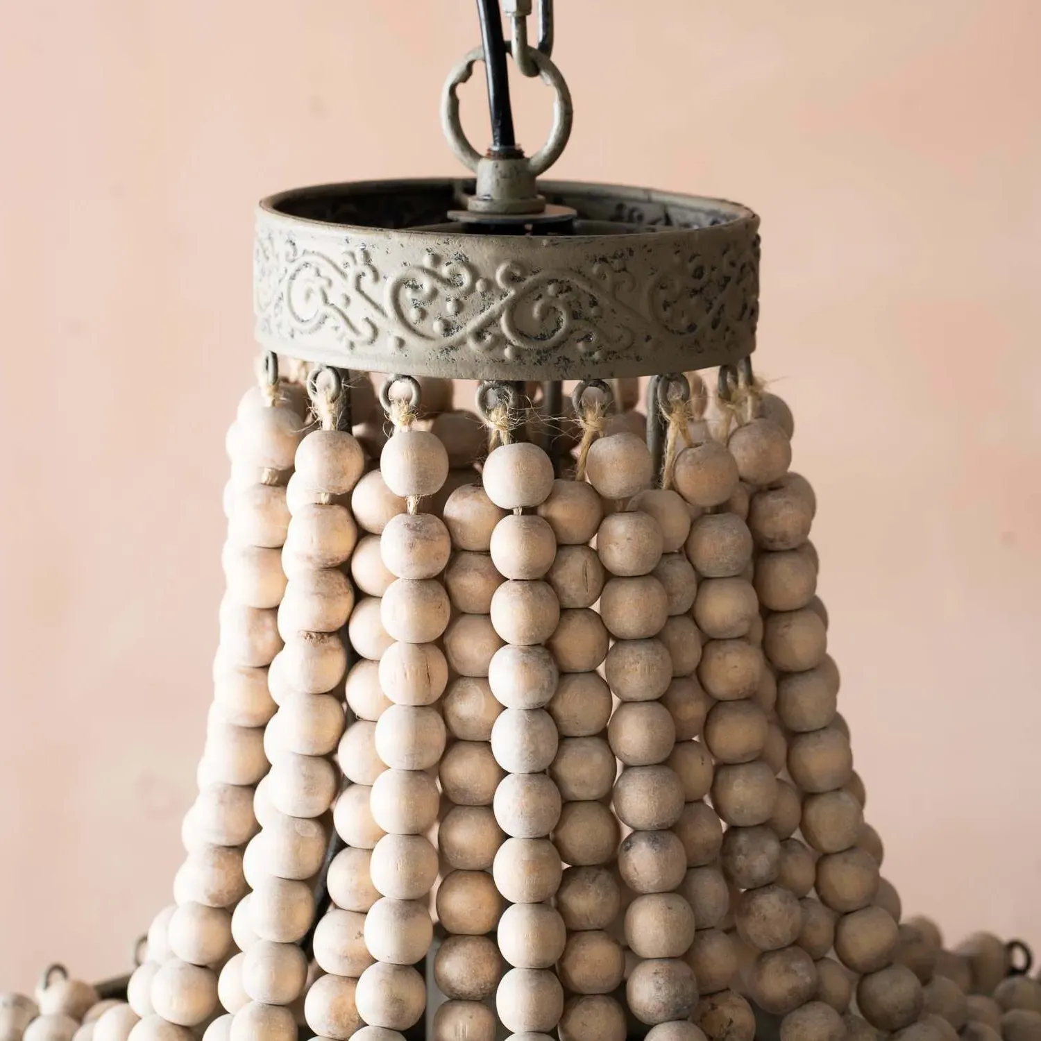 Wooden Beaded Pendant Light - Mango Wood