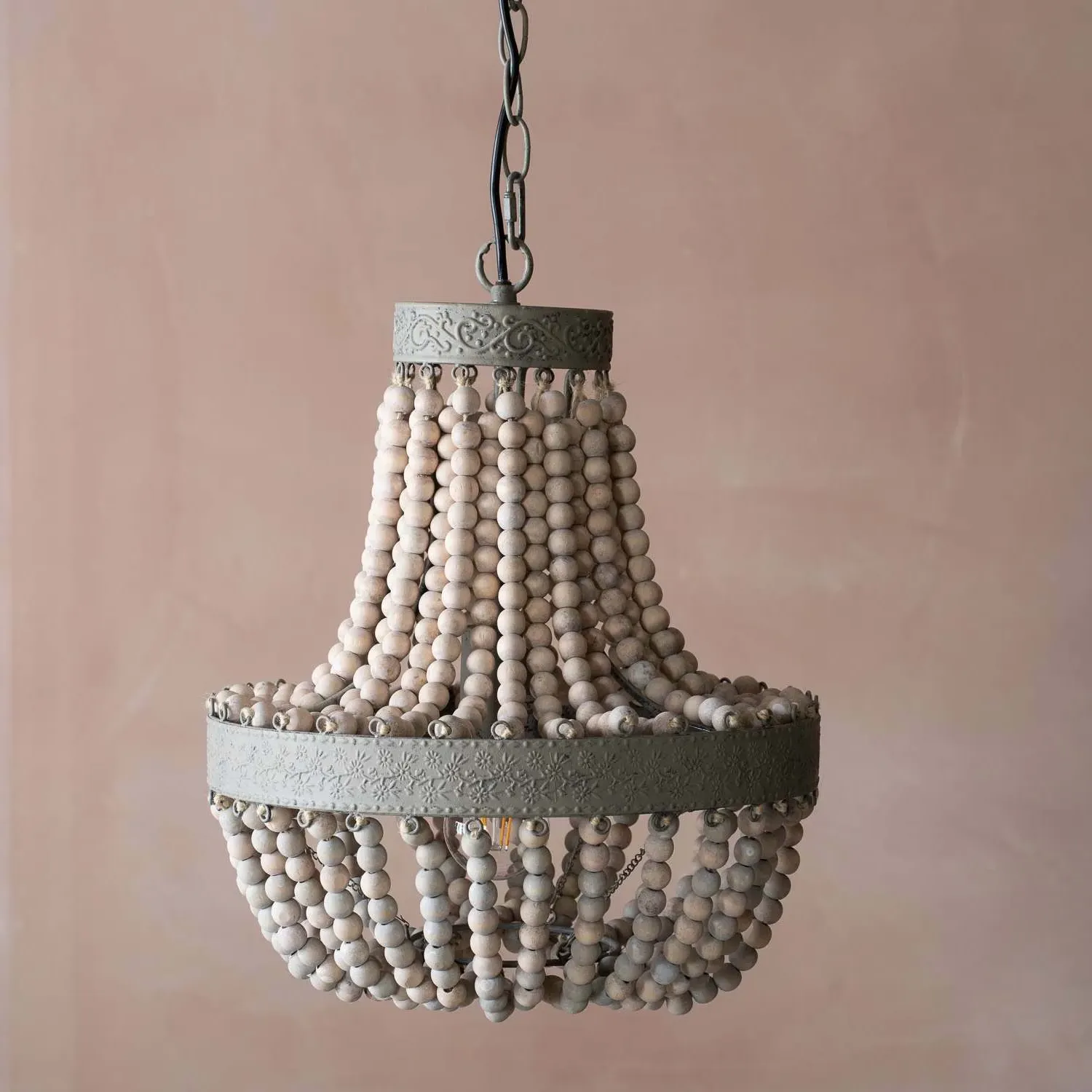Wooden Beaded Pendant Light - Mango Wood