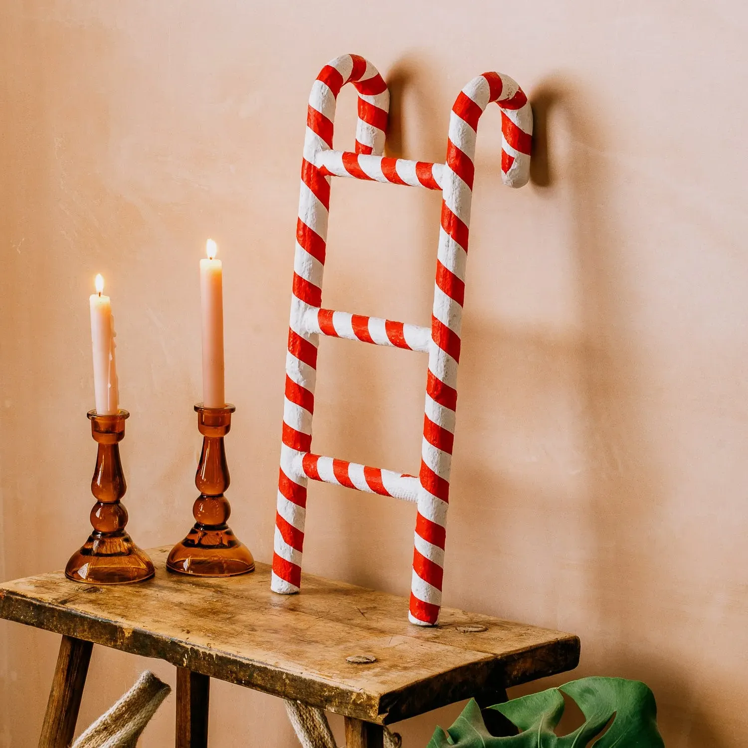 Wooden Candy Cane Stripe Ladder - Red, Fir