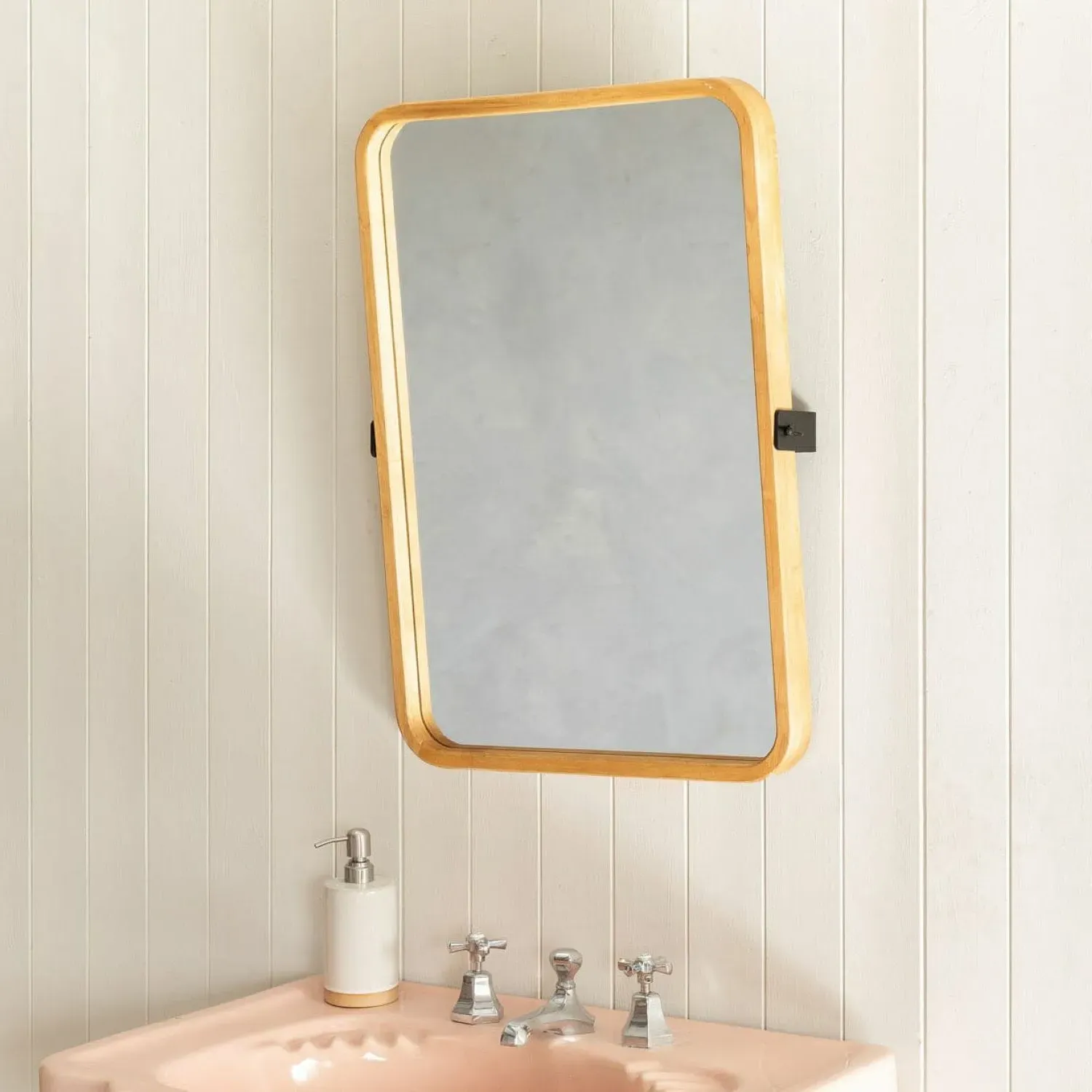 Wooden Edge Wall Mirror with Swivel Frame - Rubber Wood