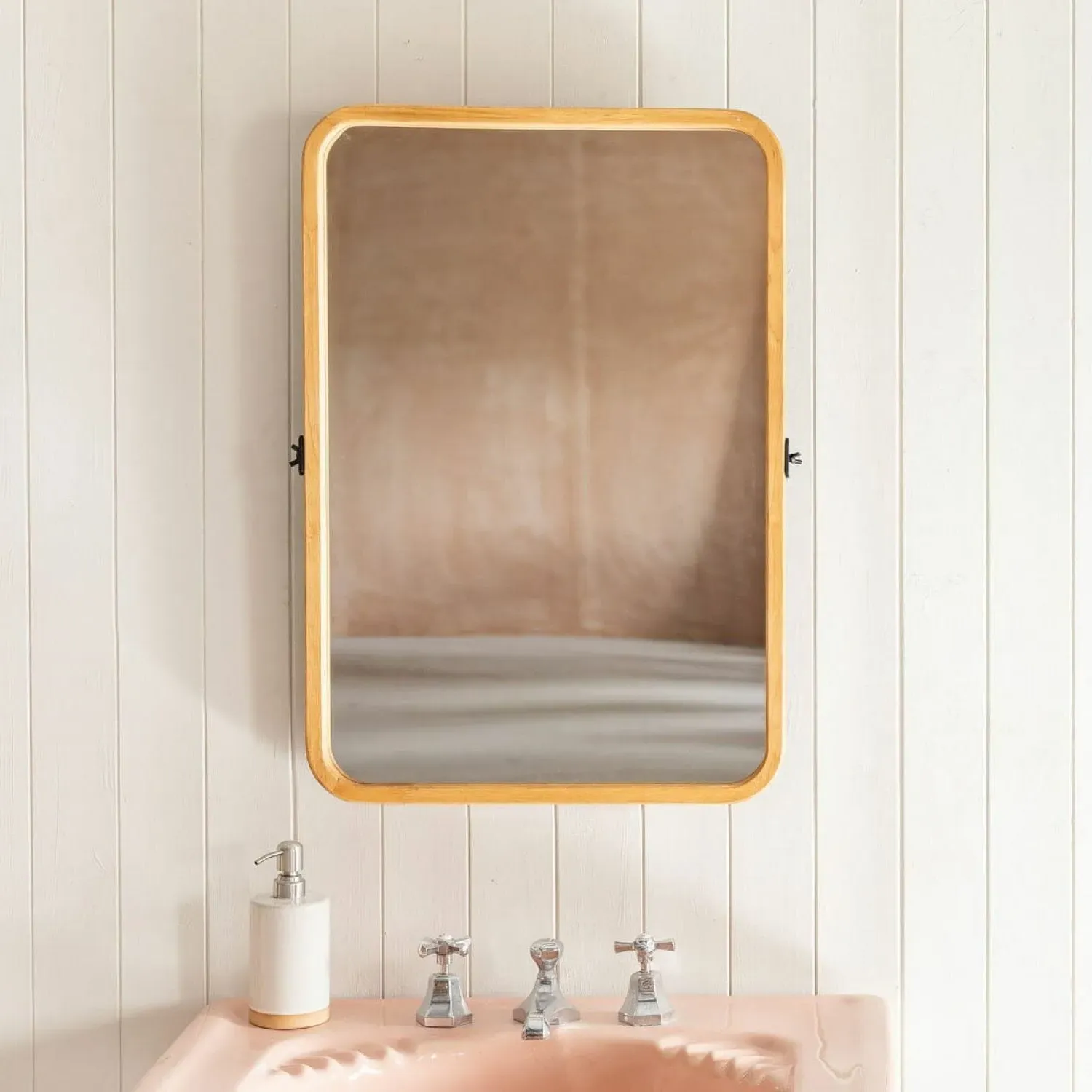 Wooden Edge Wall Mirror with Swivel Frame - Rubber Wood image