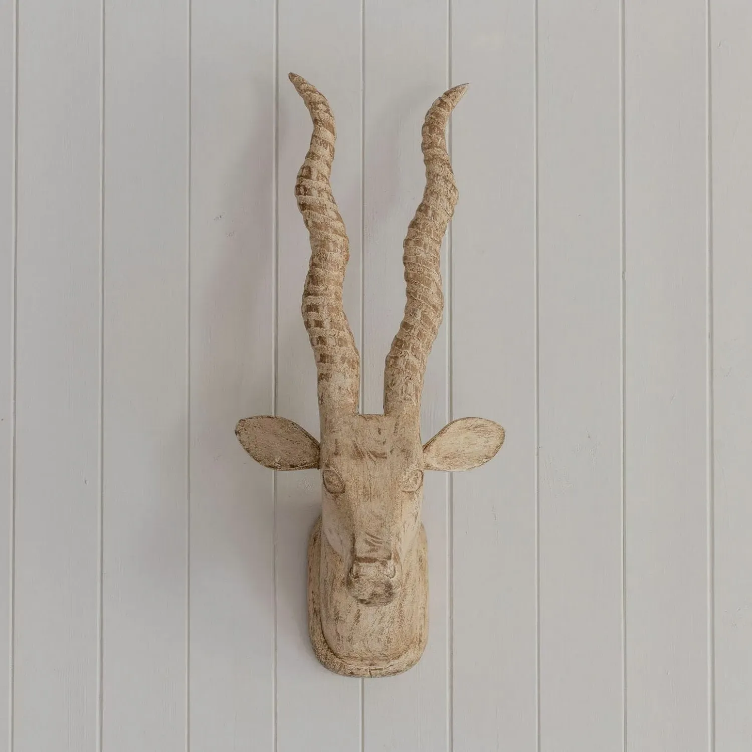 Wooden Gazelle Head Wall Mount - White