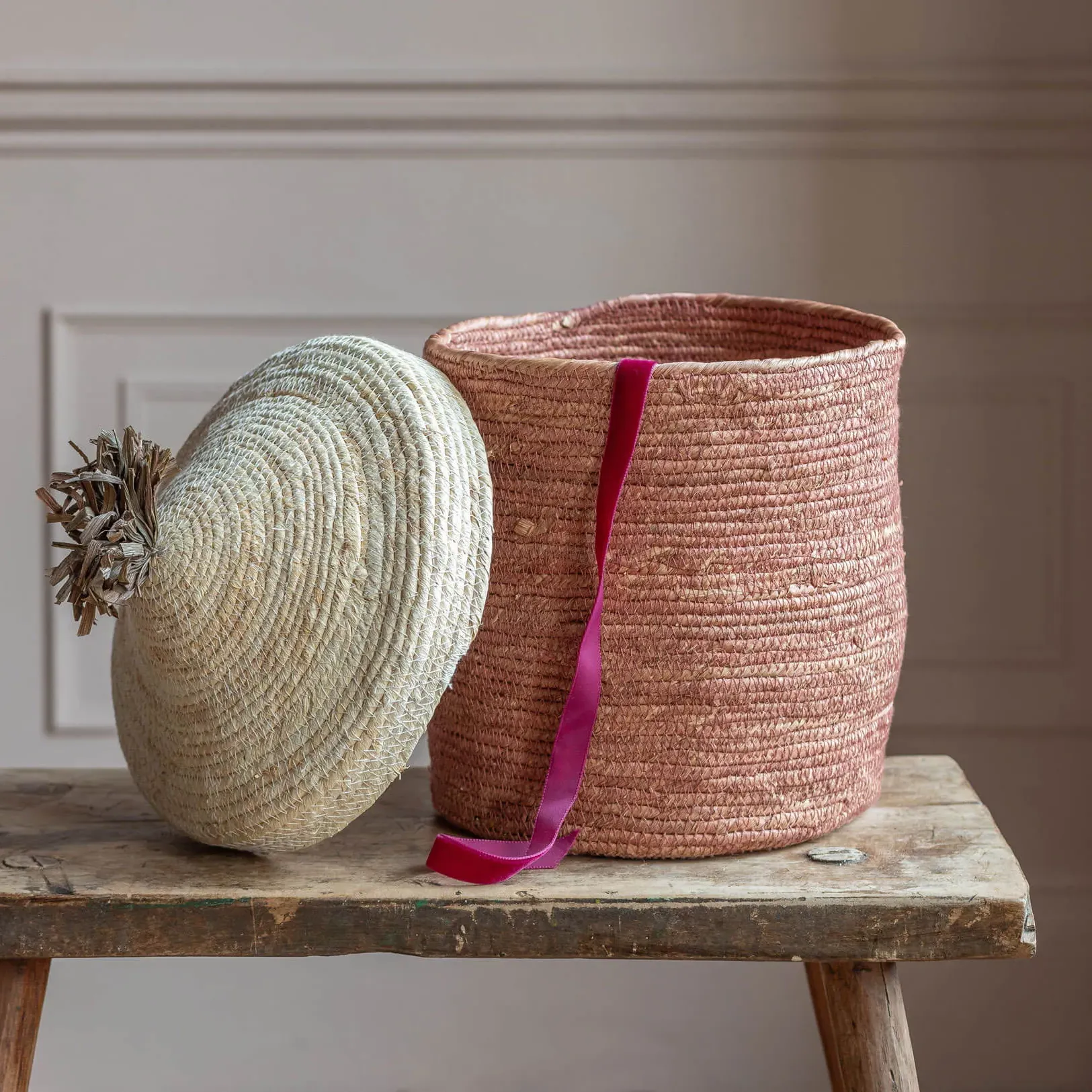 Woven Basket with Lid - Terracotta