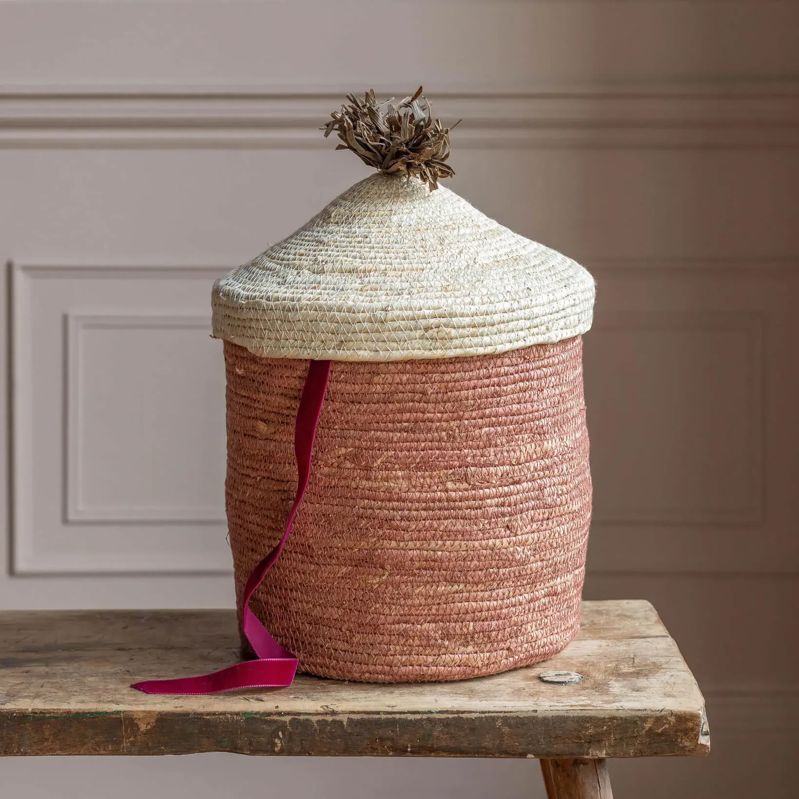 Woven Basket with Lid - Terracotta image
