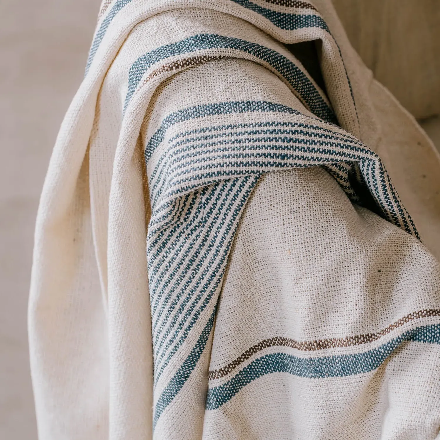 Woven Stripe Throw - Blue, Recycled Cotton