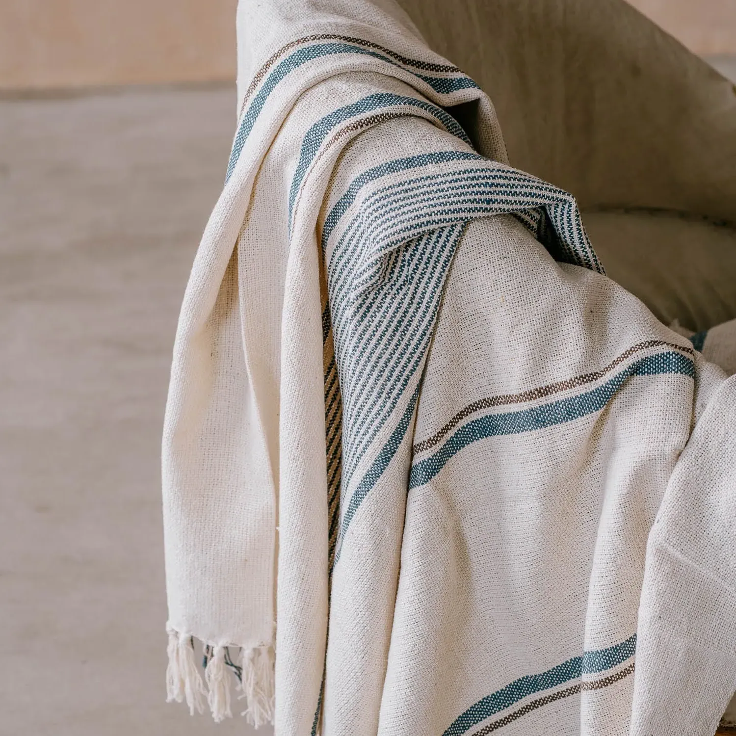 Woven Stripe Throw - Blue, Recycled Cotton