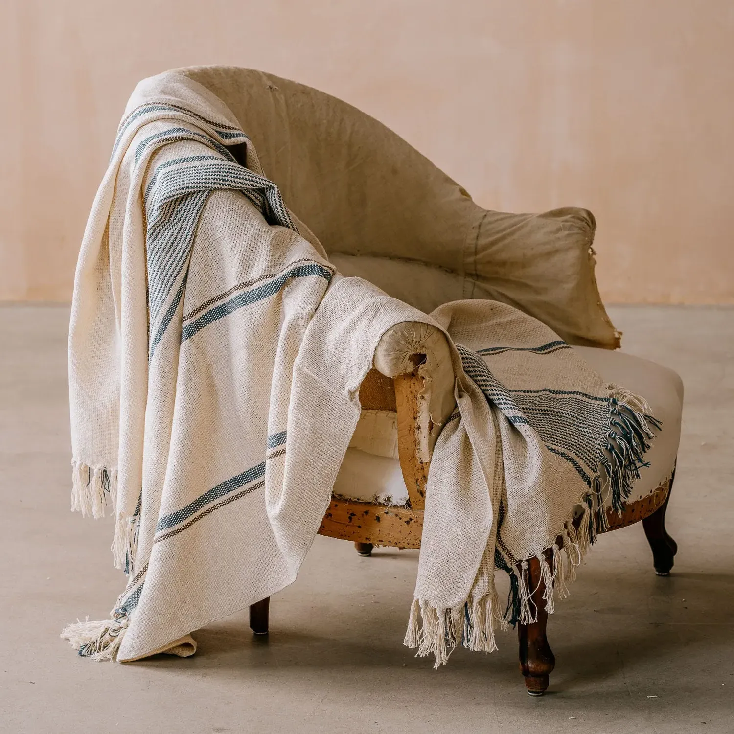 Woven Stripe Throw - Blue, Recycled Cotton image