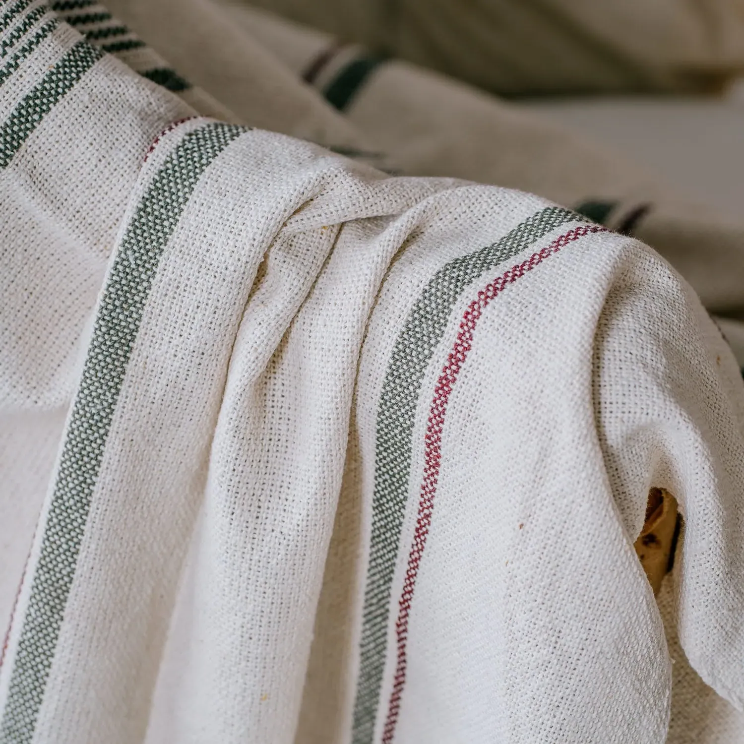 Woven Stripe Throw - Green, Recycled Cotton