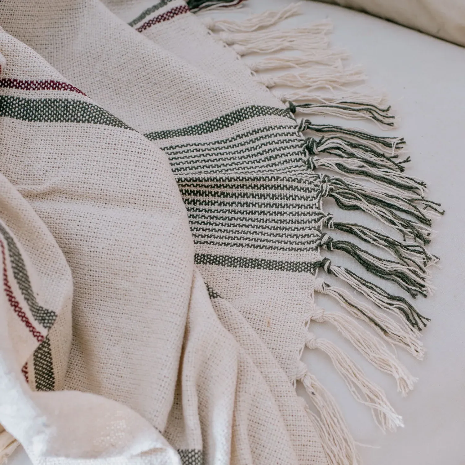 Woven Stripe Throw - Green, Recycled Cotton