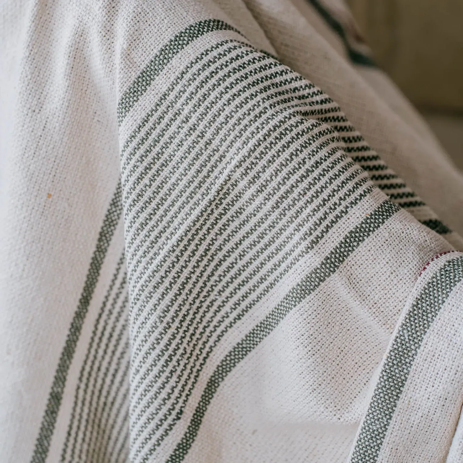 Woven Stripe Throw - Green, Recycled Cotton