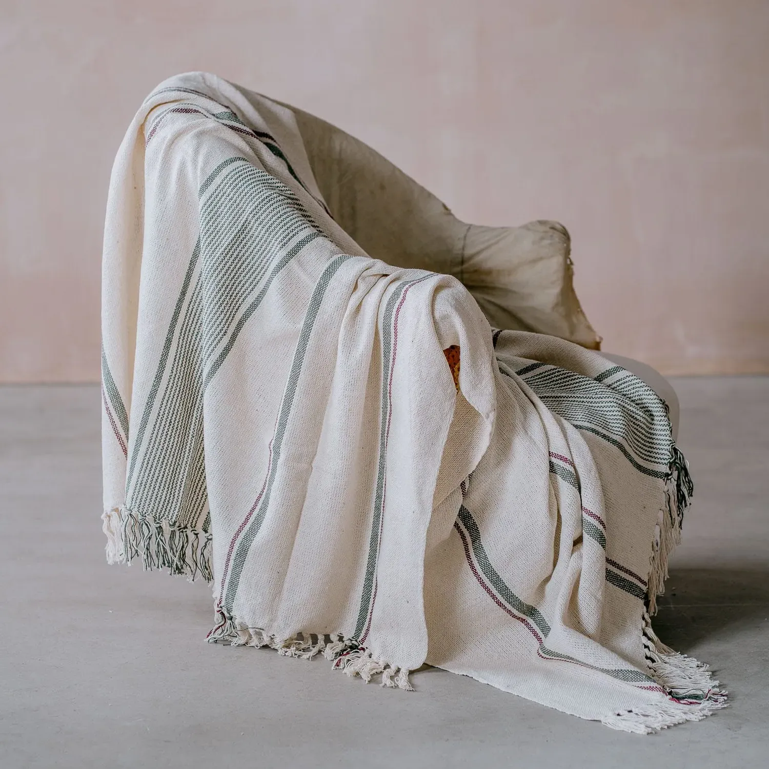 Woven Stripe Throw - Green, Recycled Cotton