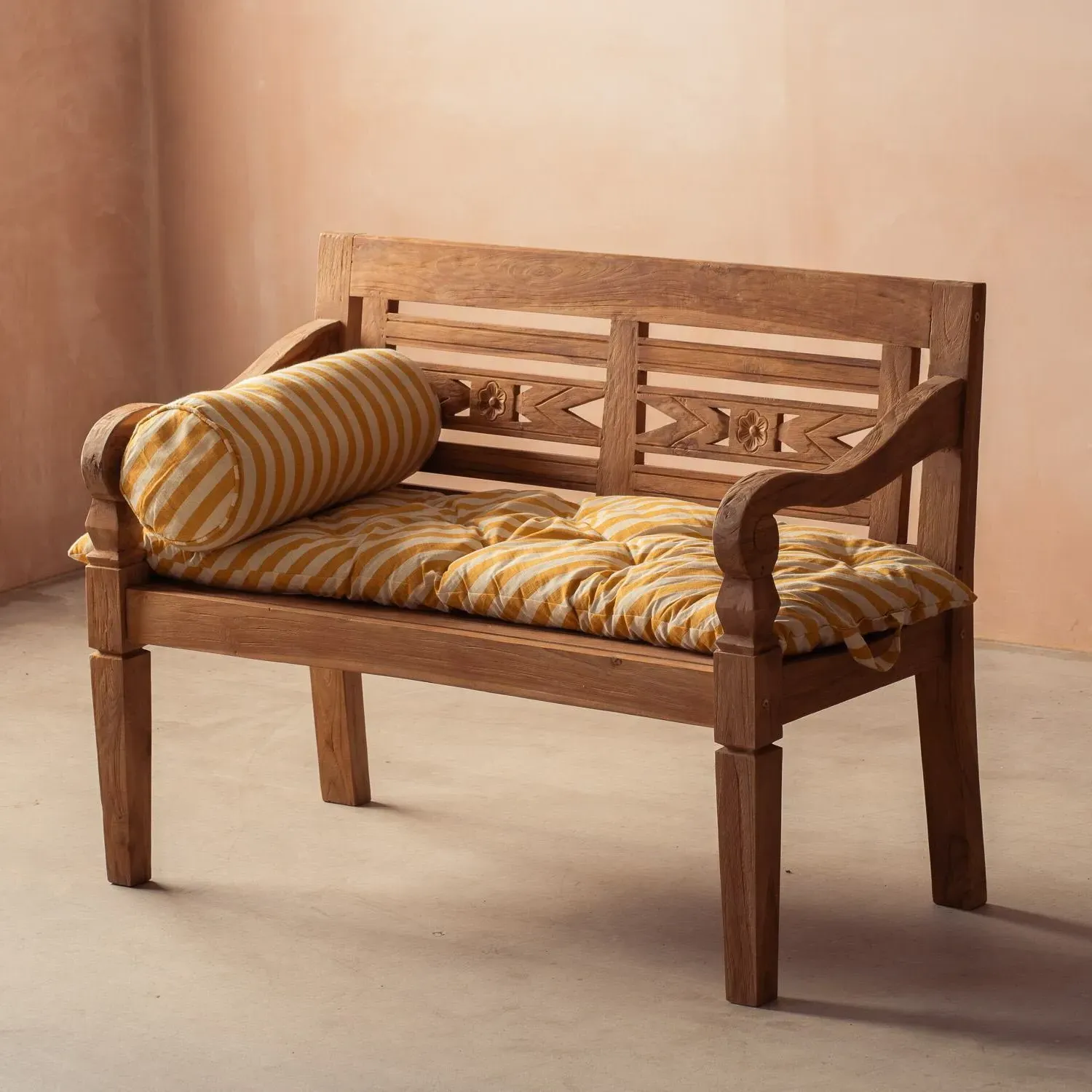 Yellow Candy Stripe Bench Seat Pad - Yellow, Cotton