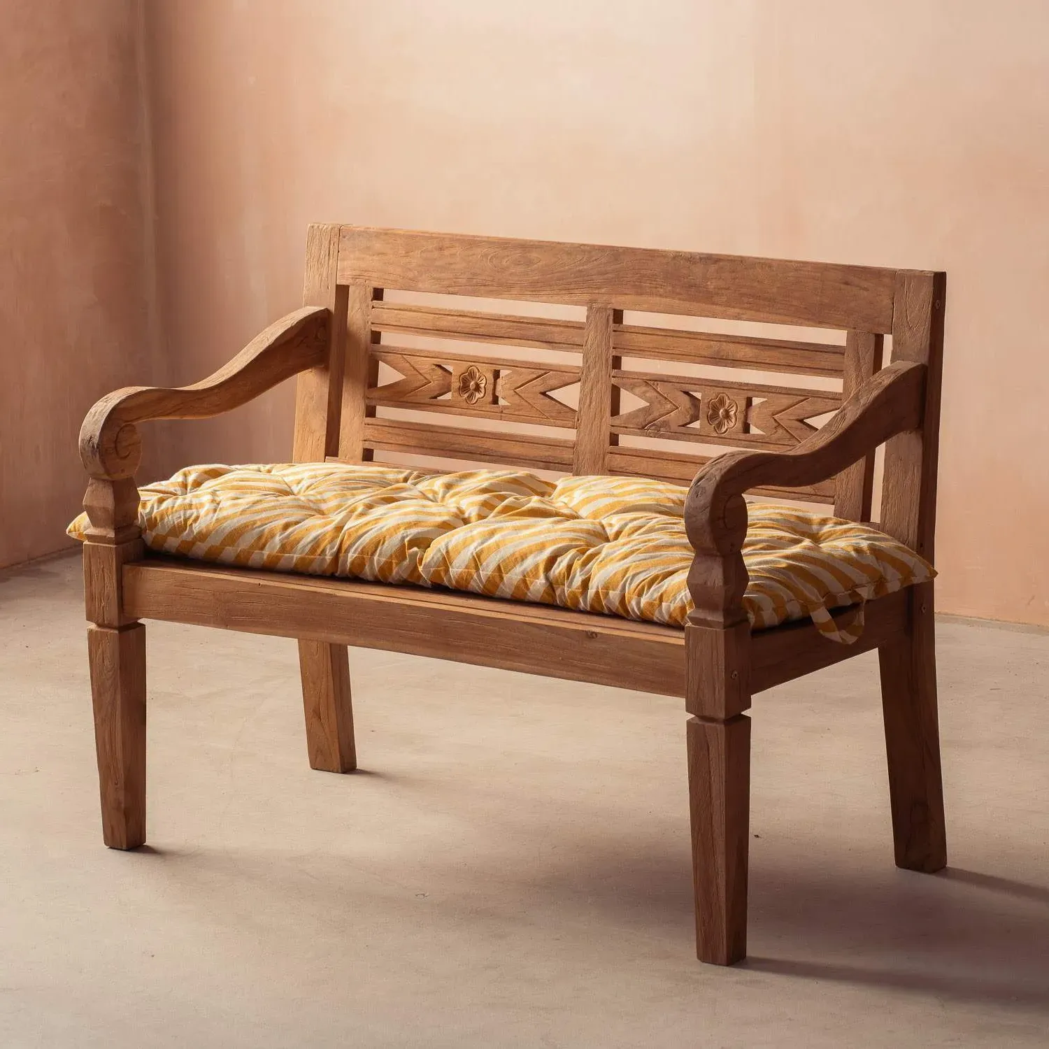 Yellow Candy Stripe Bench Seat Pad - Yellow, Cotton