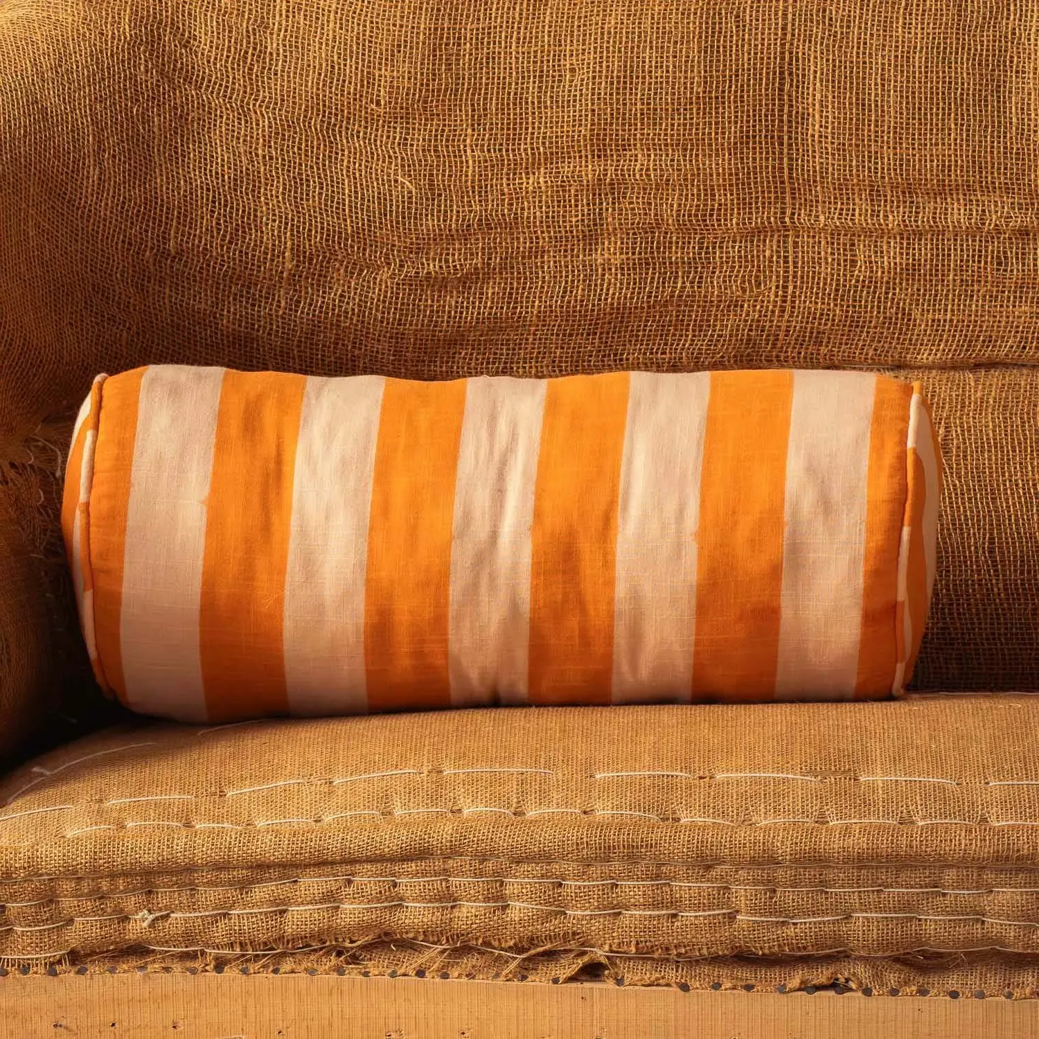 Yellow Candy Stripe Bolster Cushion - Yellow, Cotton