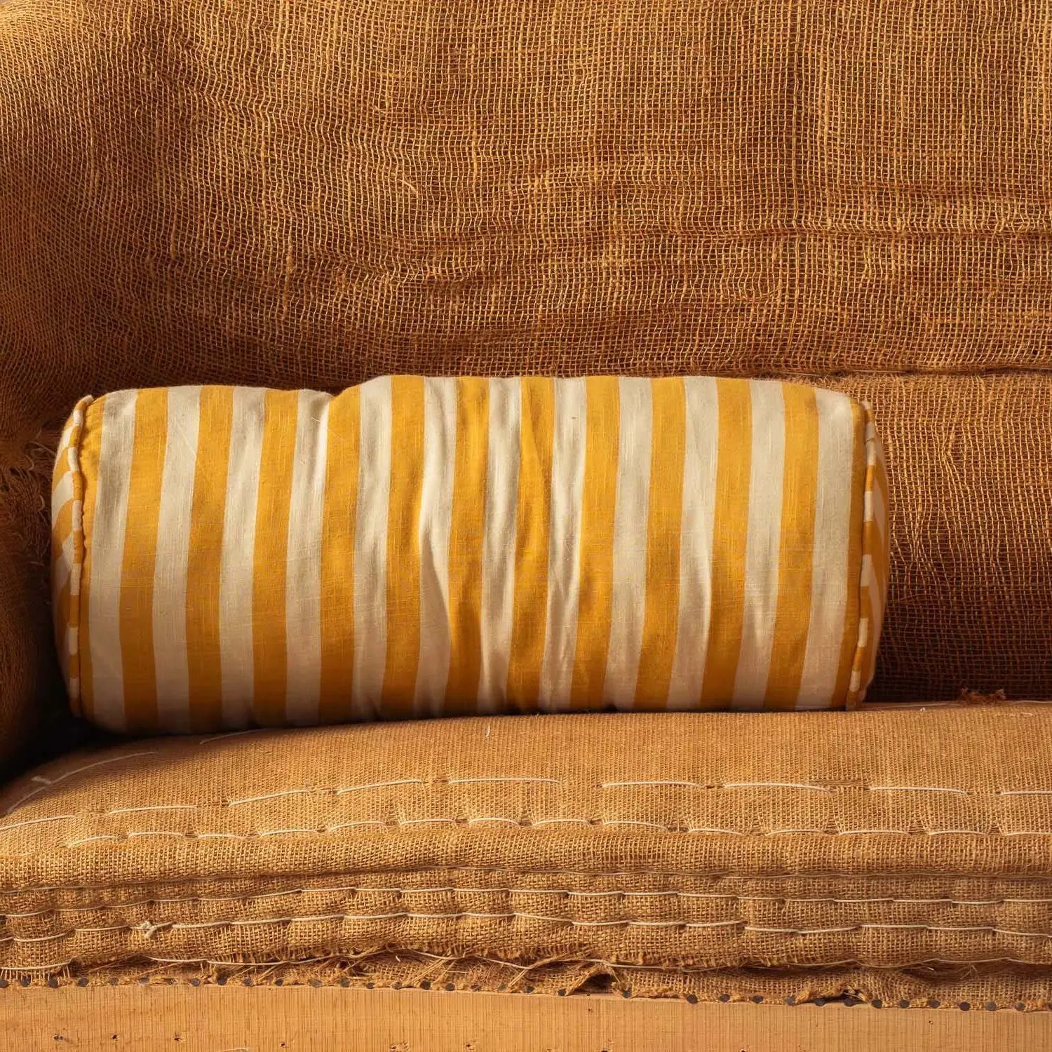 Yellow Candy Stripe Bolster Cushion - Yellow, Cotton