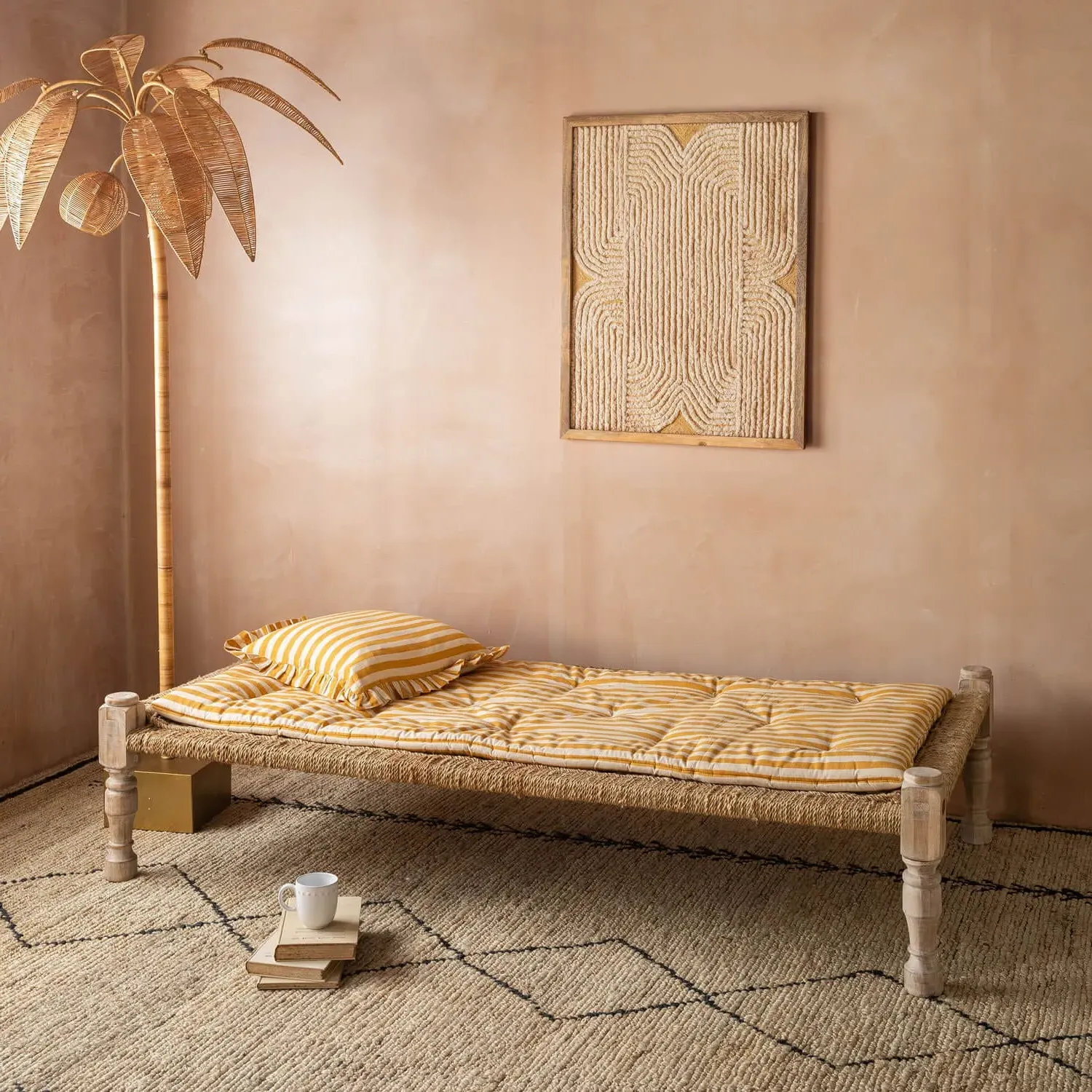 Yellow Candy Stripe Large Seat Mat - Yellow, Cotton