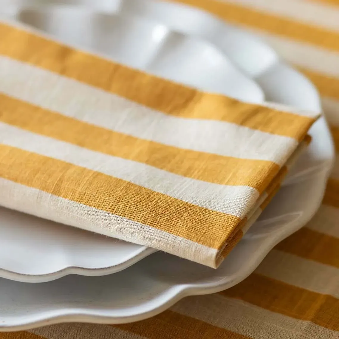 Yellow Candy Stripe Napkin - Yellow, Cotton