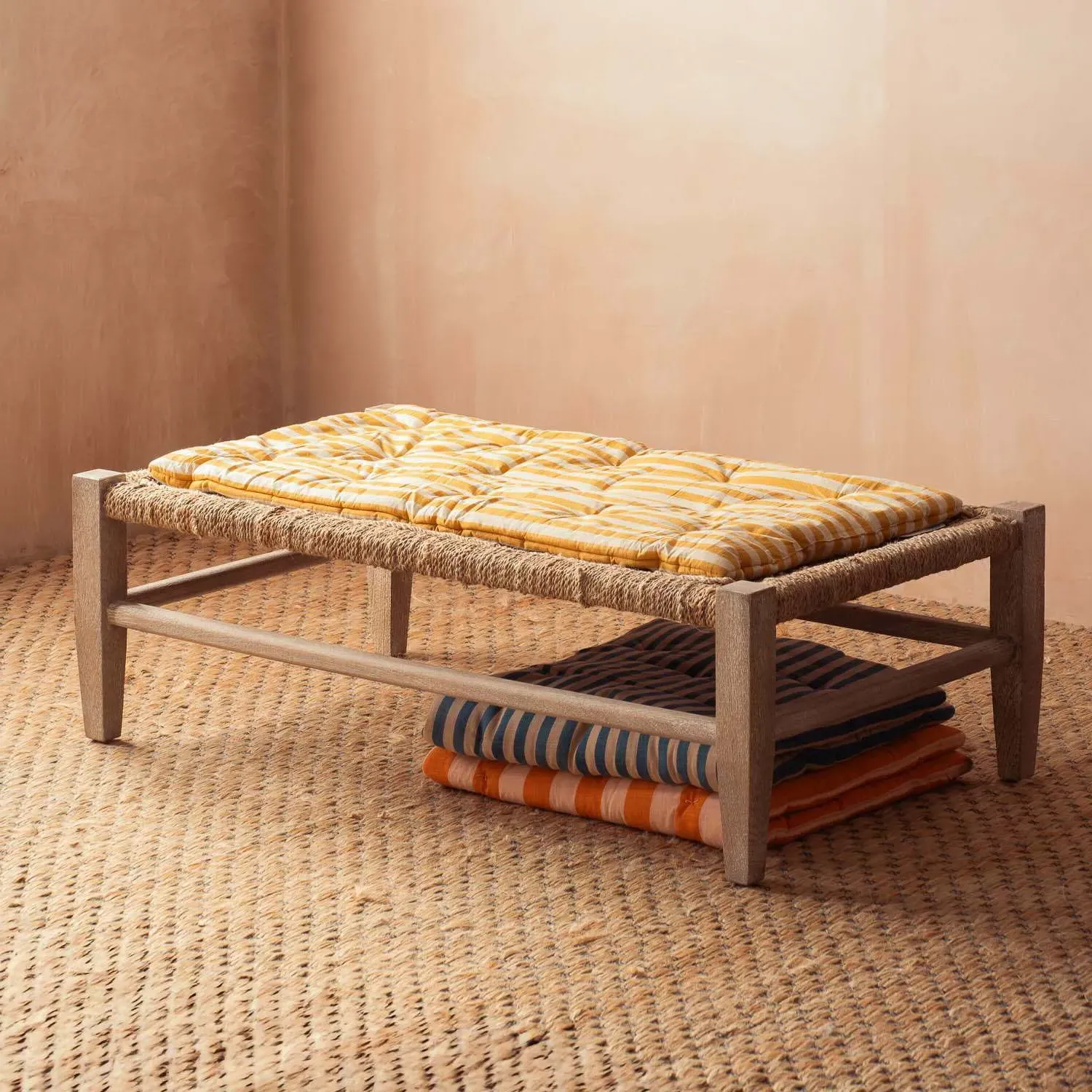 Yellow Candy Stripe Small Seat Mat - Yellow, Cotton