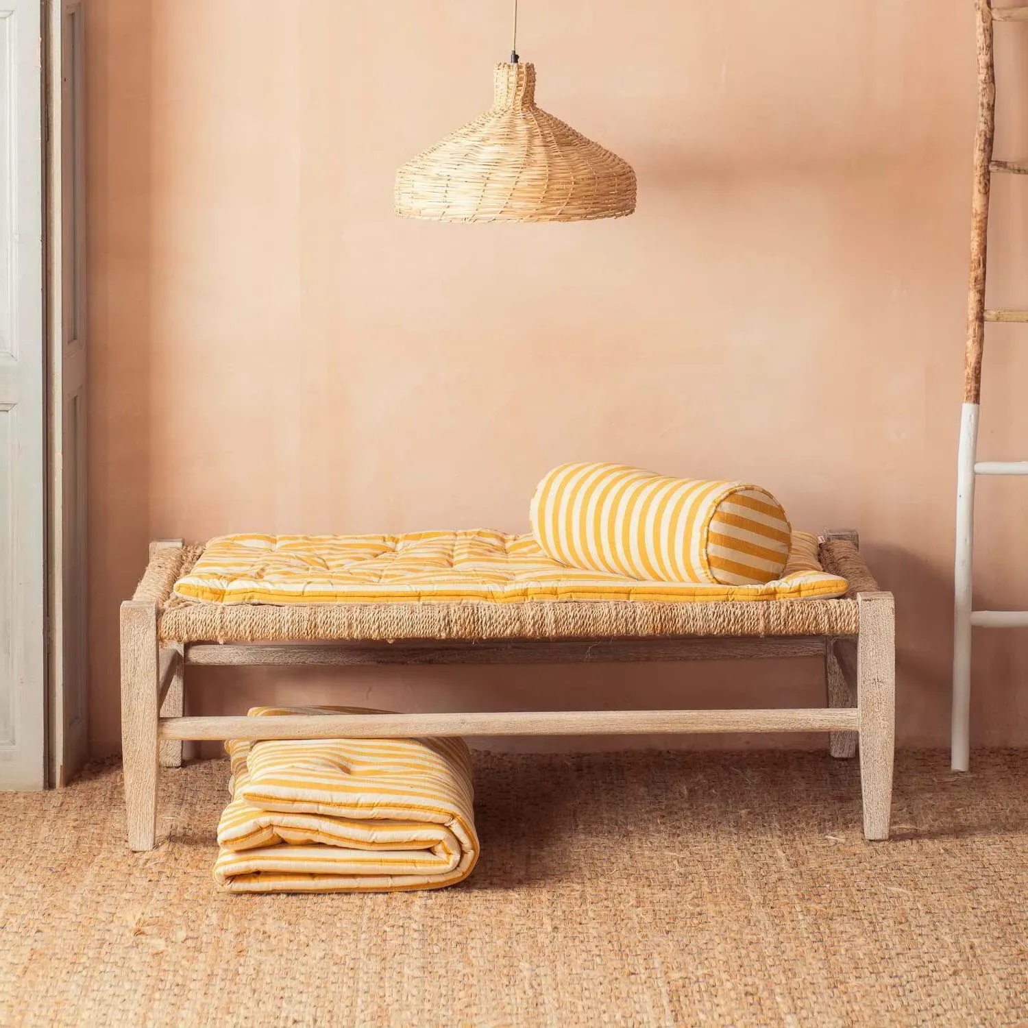 Yellow Candy Stripe Small Seat Mat - Yellow, Cotton