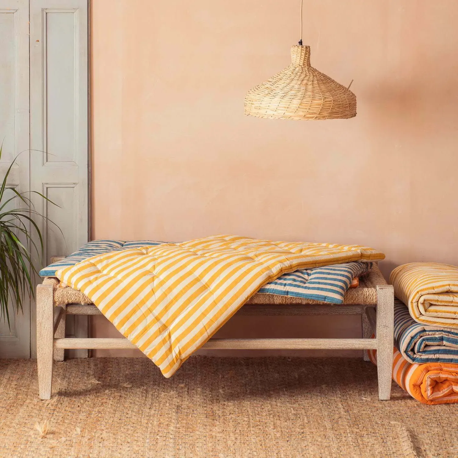 Yellow Candy Stripe Small Seat Mat - Yellow, Cotton