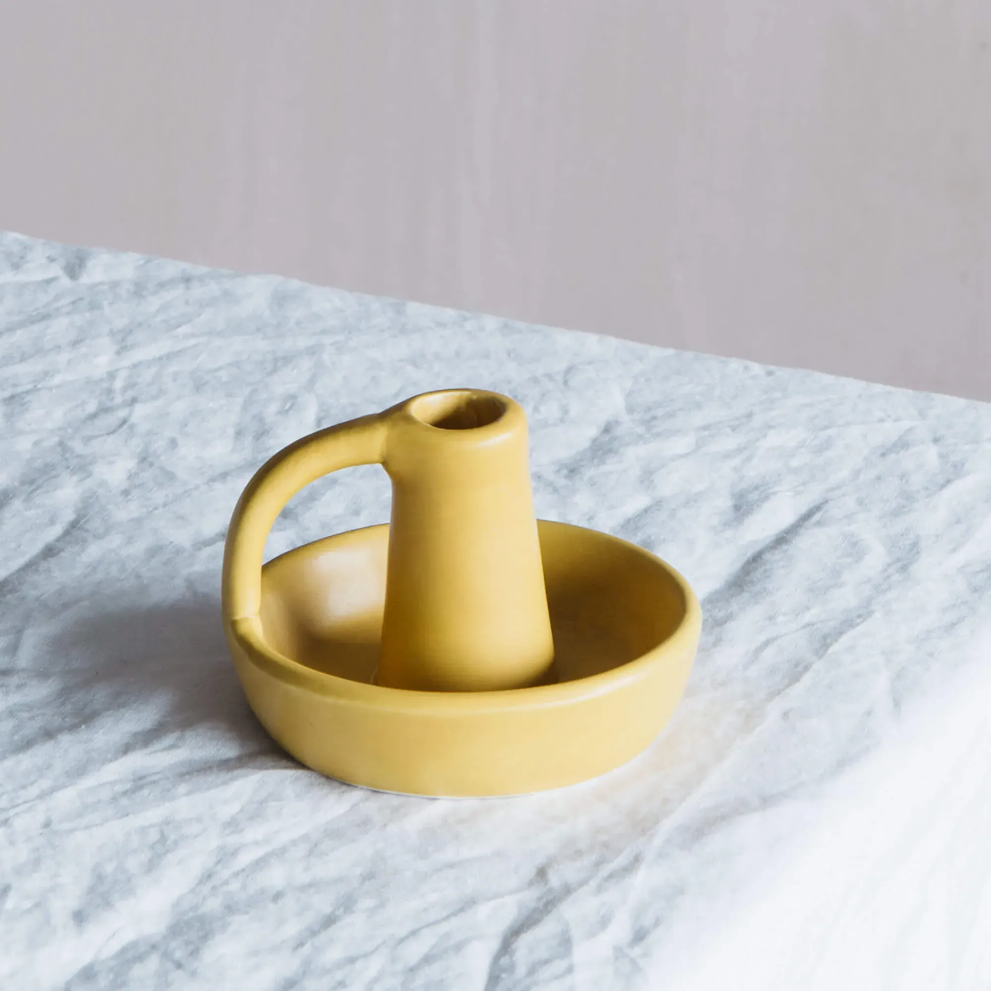 Yellow Curve Candle Holder - Yellow, Ceramic