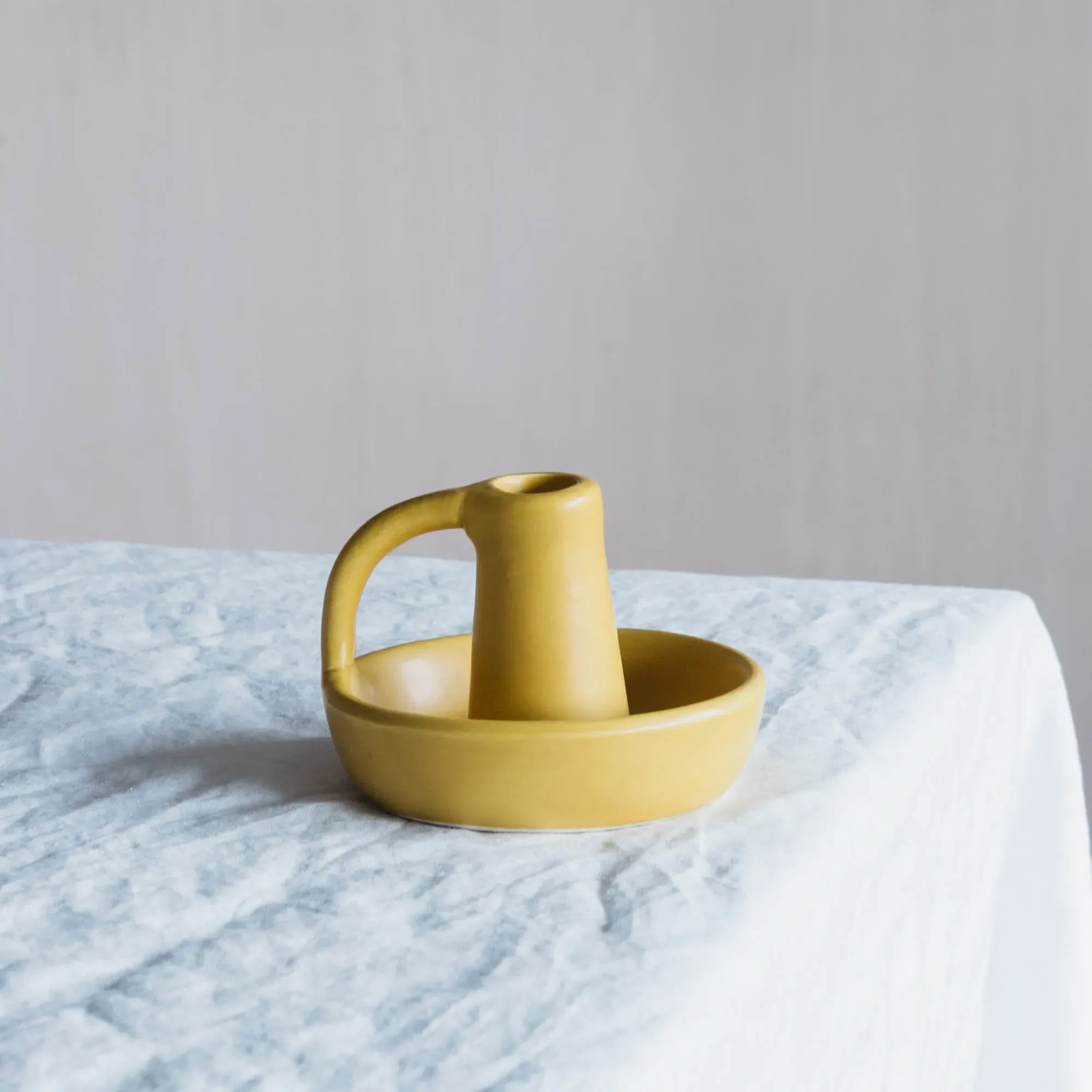 Yellow Curve Candle Holder - Yellow, Ceramic