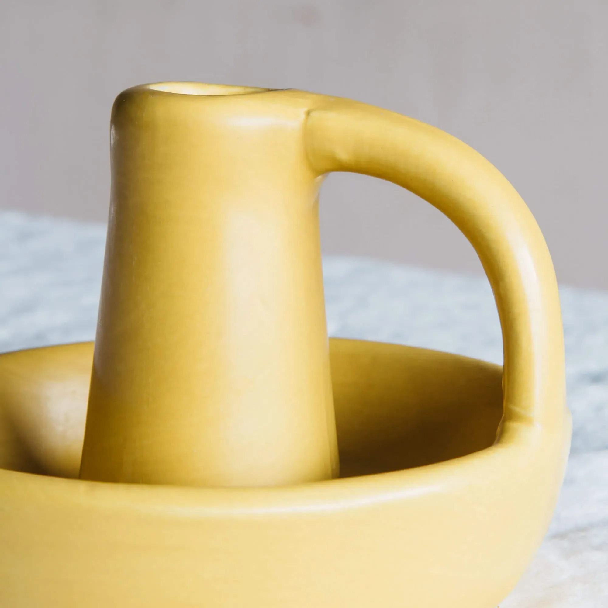 Yellow Curve Candle Holder - Yellow, Ceramic