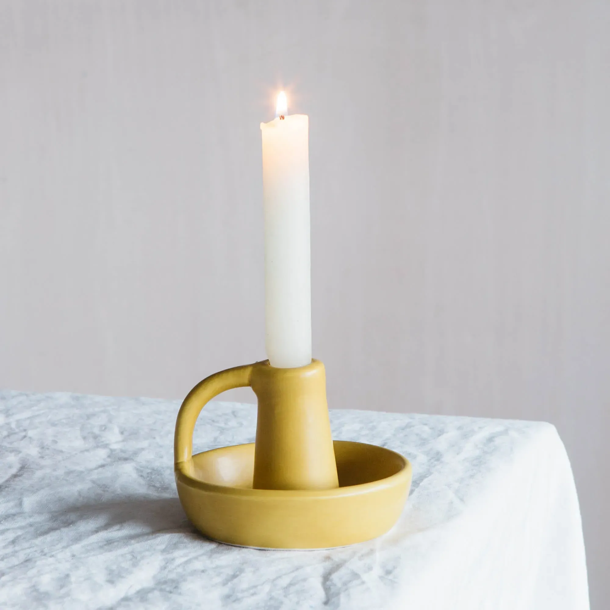 Yellow Curve Candle Holder - Yellow, Ceramic image