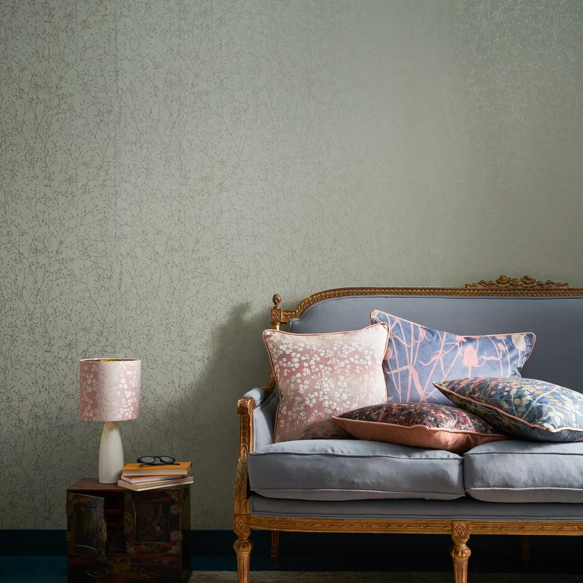 Gypsophila Trail Wallpaper - Spring Green, Silver