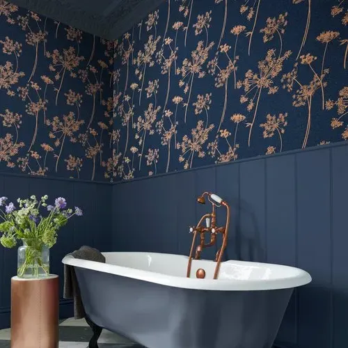 Anthriscus Dusk Floral Wallpaper - Navy