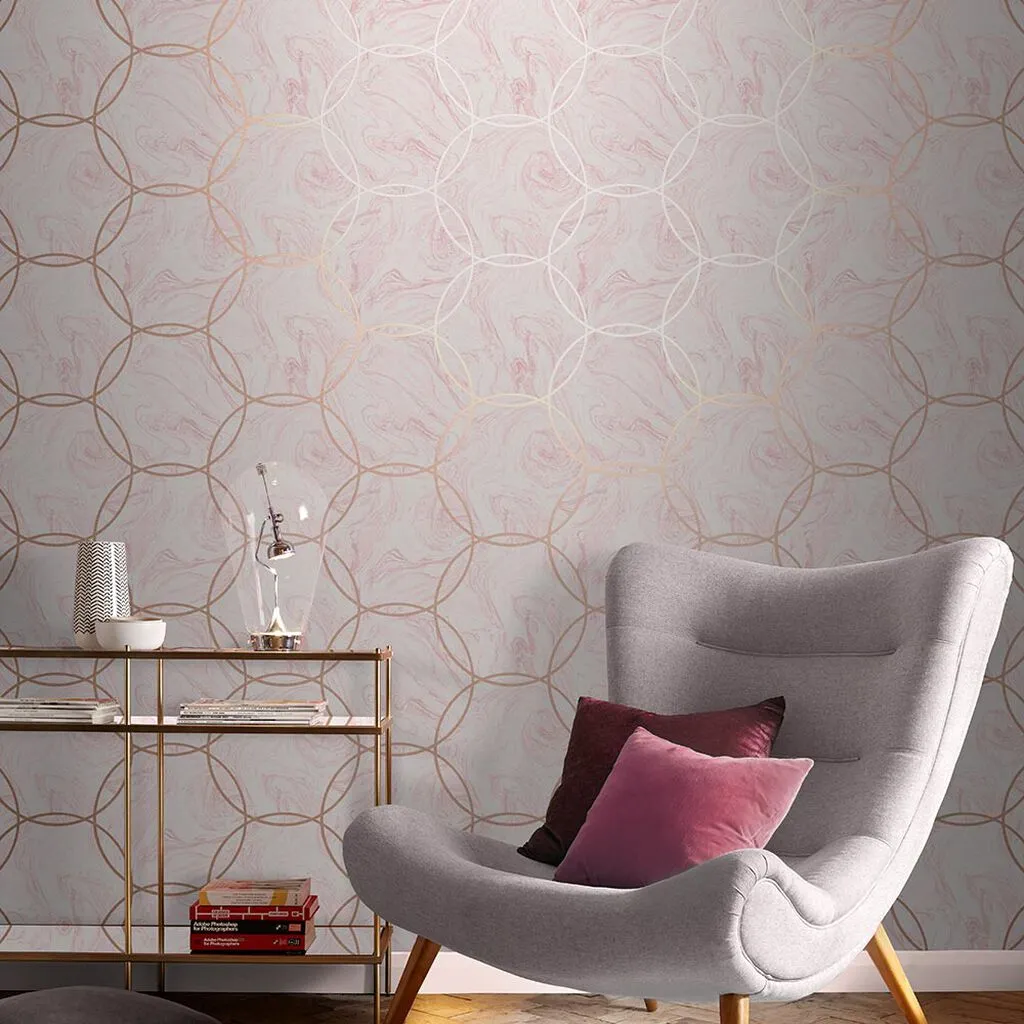 Aqueous Geo Quartz Geometric Wallpaper - Pink