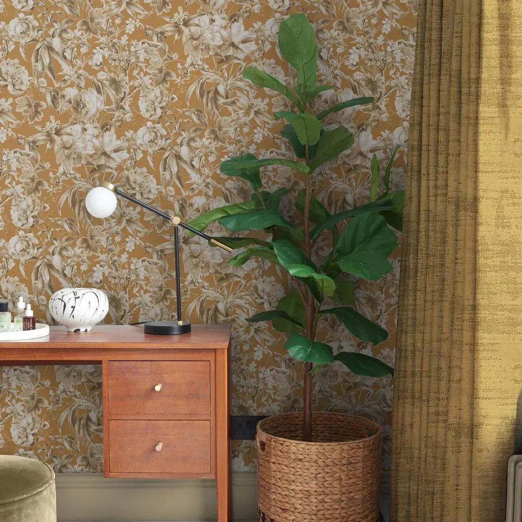 graham-brown-arcane-garden-ochre-wallpaper-mustard-trail-wallpaper-we-are-carbon-neutral image