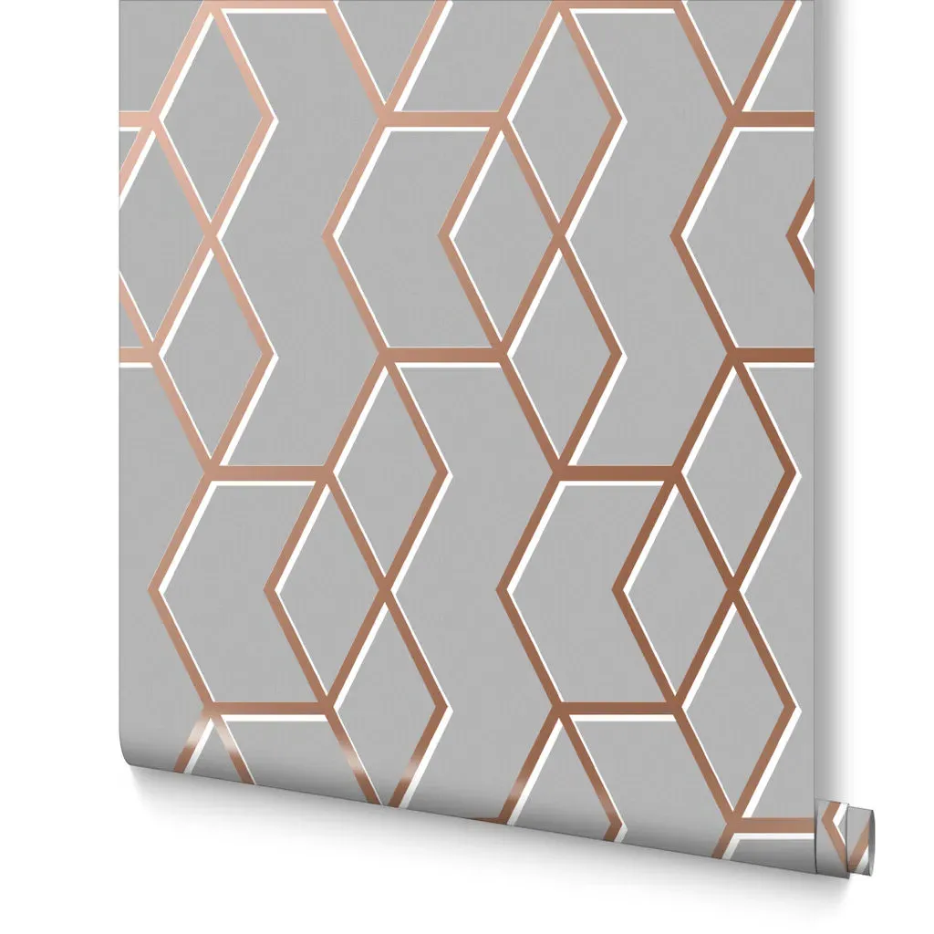 Archetype Geometric Wallpaper - Grey, Rose Gold