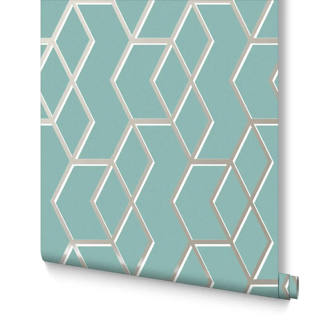 Archetype Geometric Wallpaper - Mint, White Gold