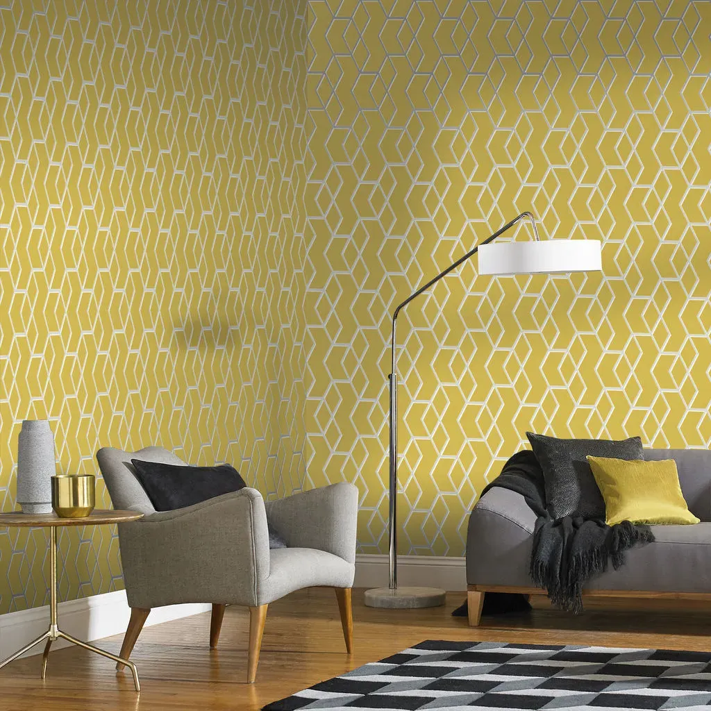 Archetype Geometric Wallpaper - Yellow, Silver