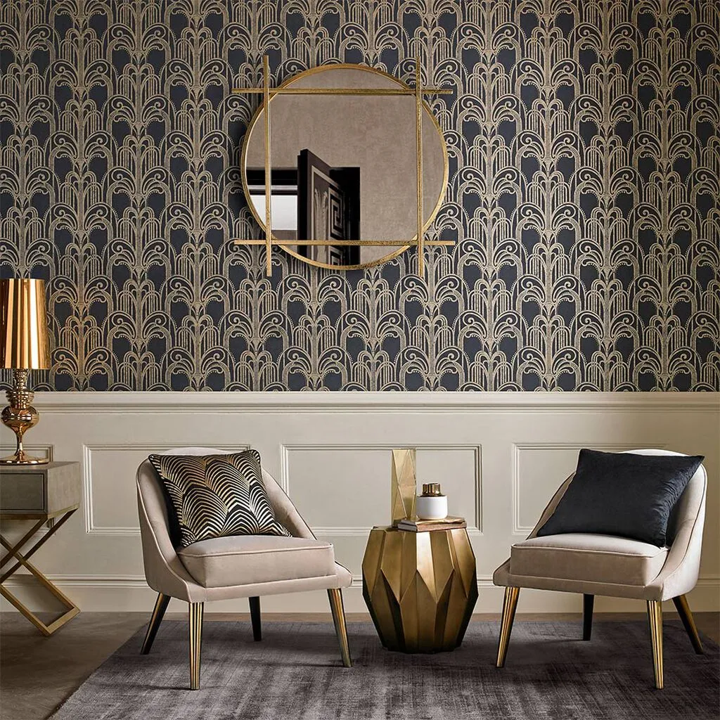Art Deco Black and Gold Wallpaper - Black