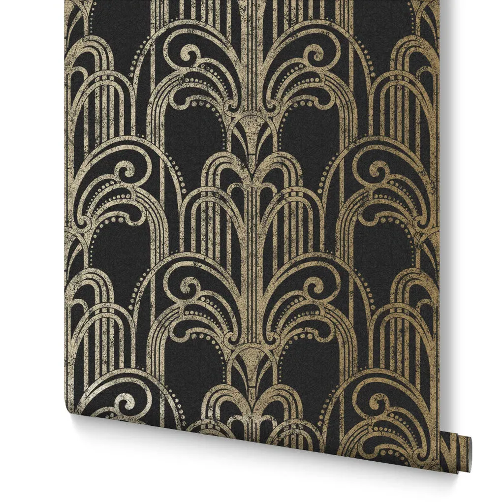 Art Deco Black and Gold Wallpaper - Black