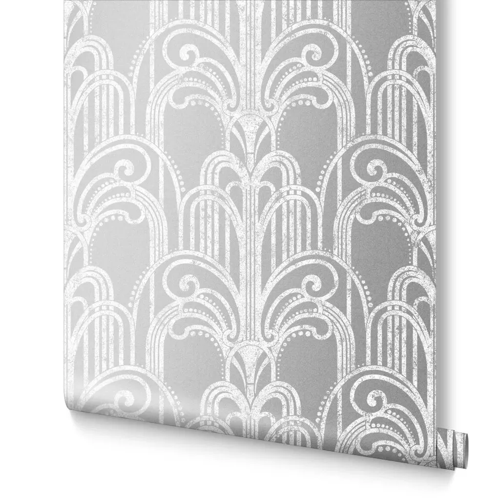 Art Deco Silver Wallpaper - Silver