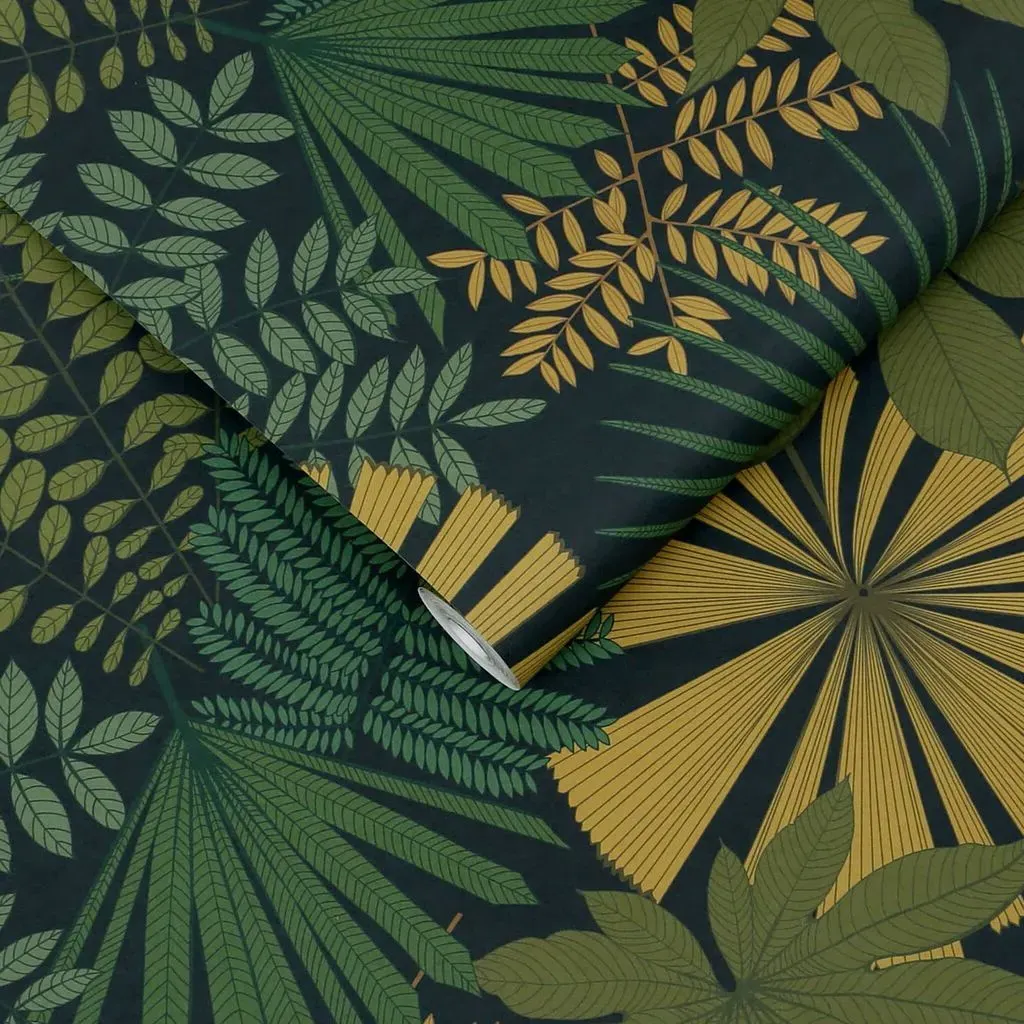 Bohemia Black Leaves Wallpaper - Black