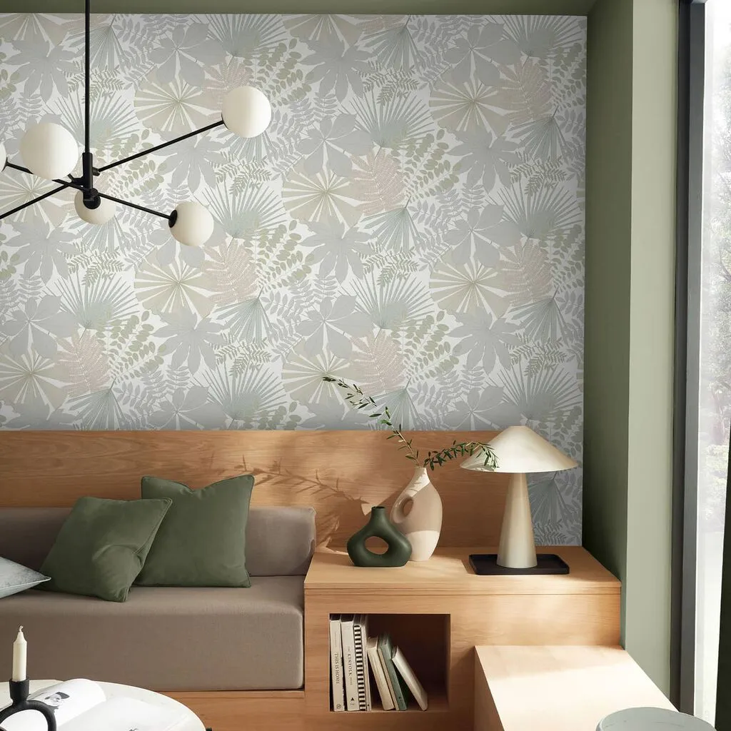 Bohemia Sage Leaves Wallpaper - Sage, Grey