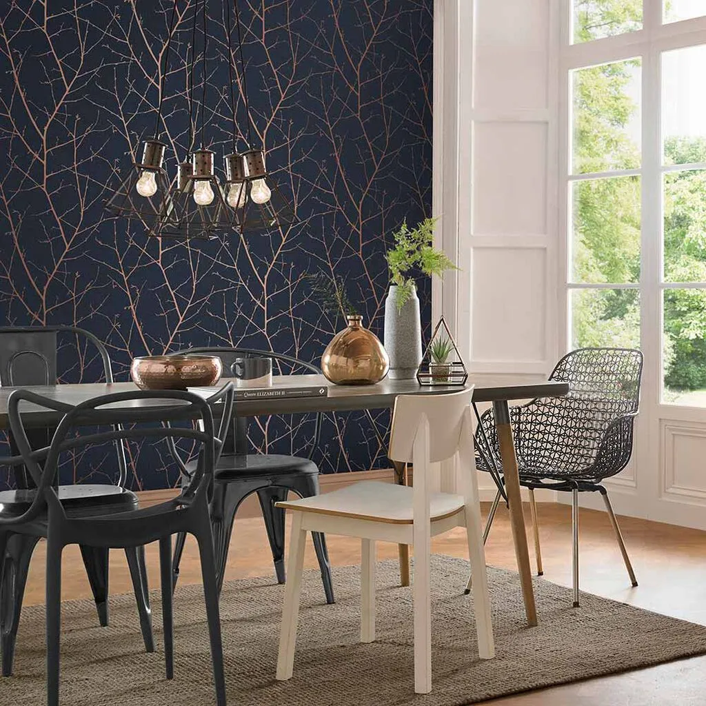 Boreas Midnight Tree Wallpaper - Blue