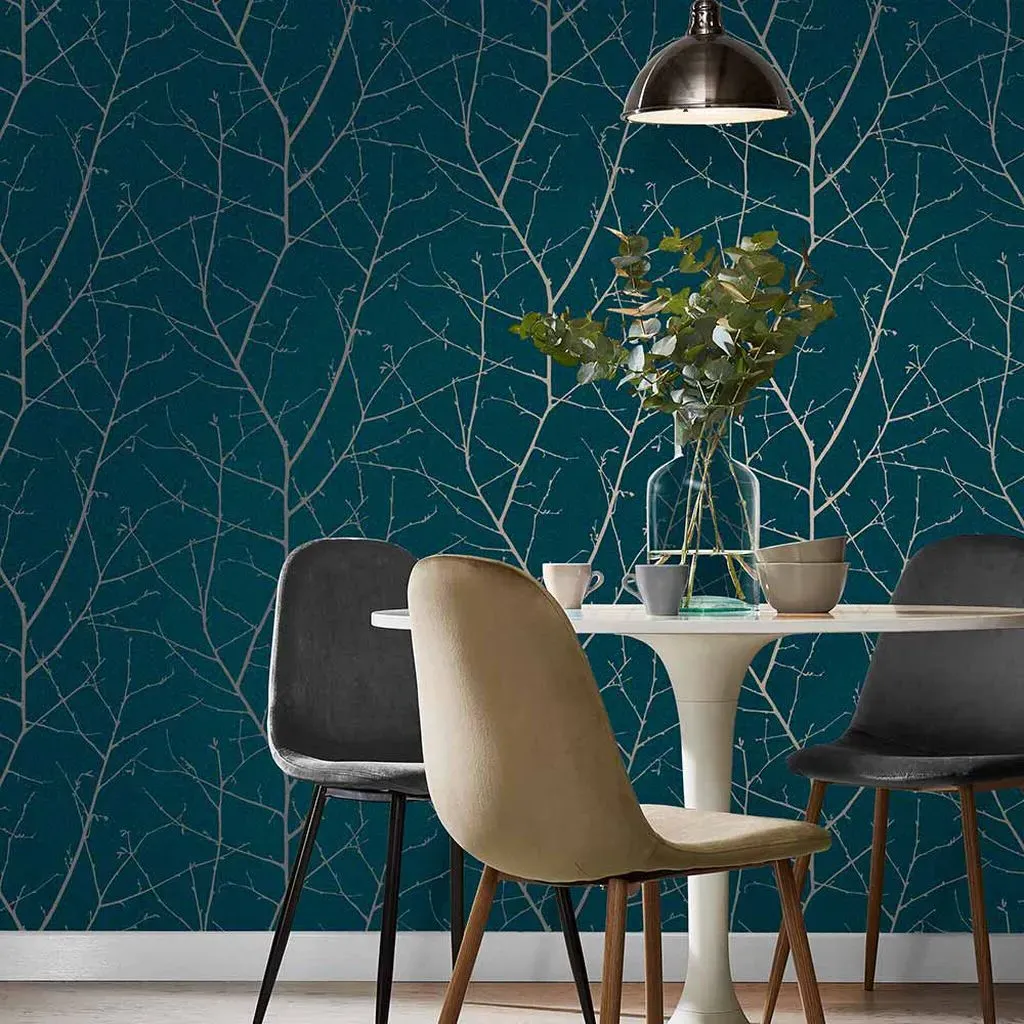 Boreas Teal Tree Wallpaper - Teal