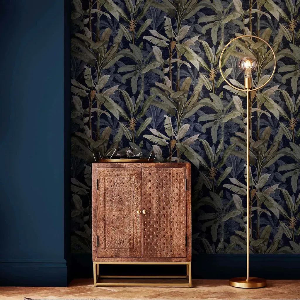 Borneo Midnight Leaves Wallpaper - Blue