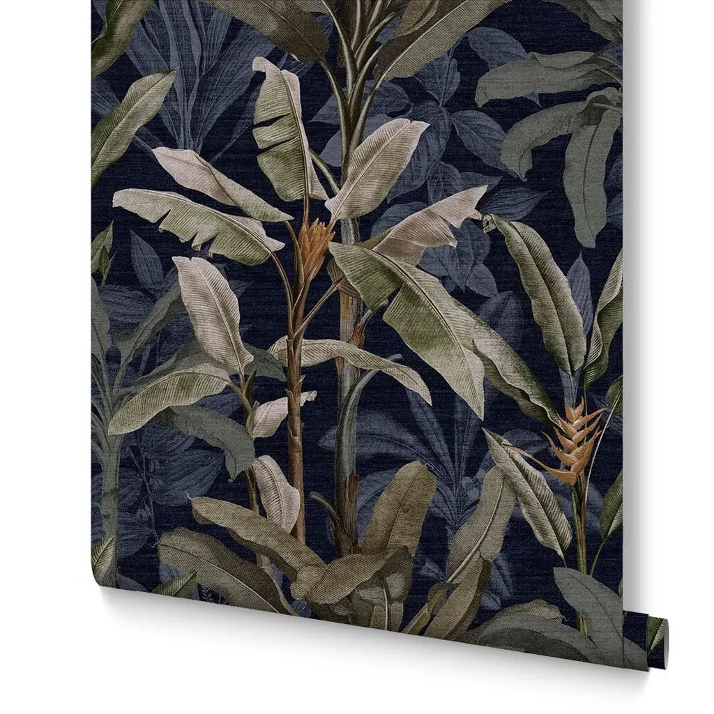 Borneo Midnight Leaves Wallpaper - Blue