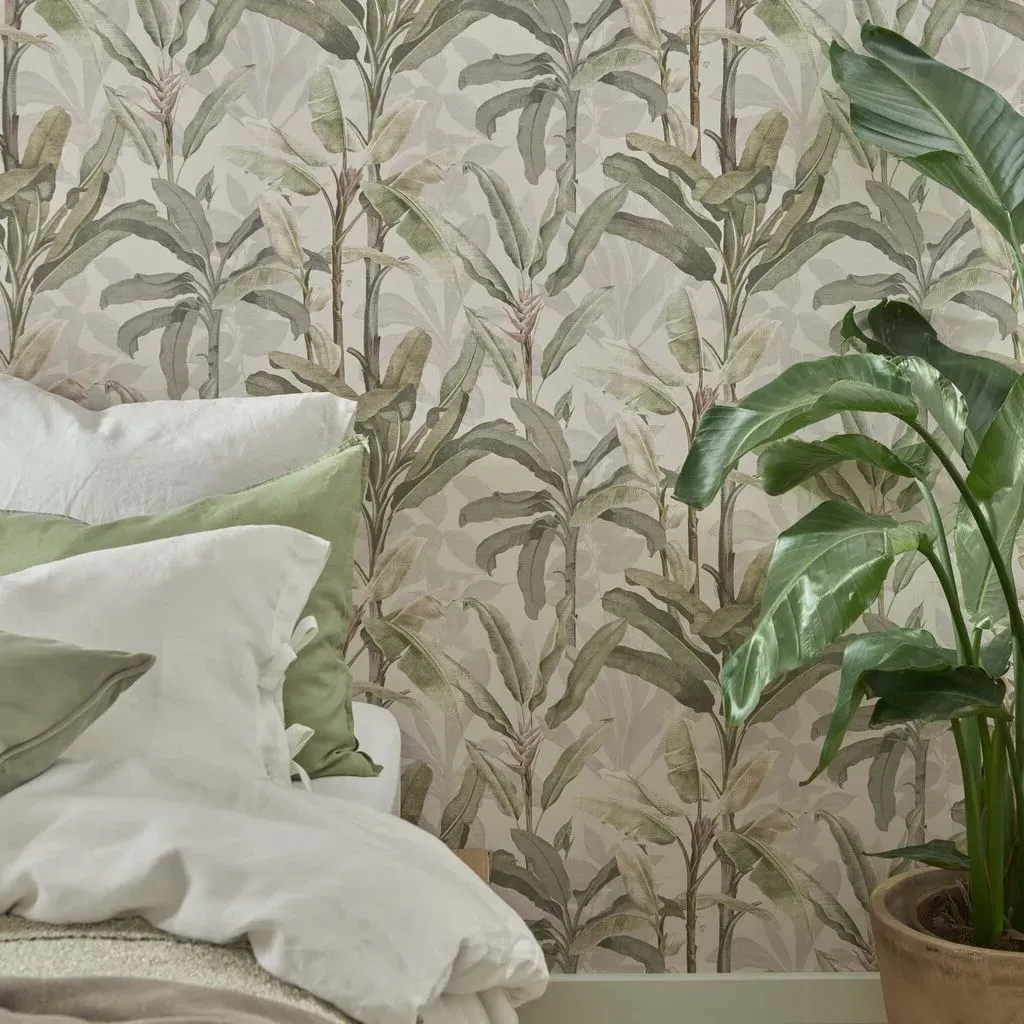 Borneo Powder Leaves Wallpaper - White, Green