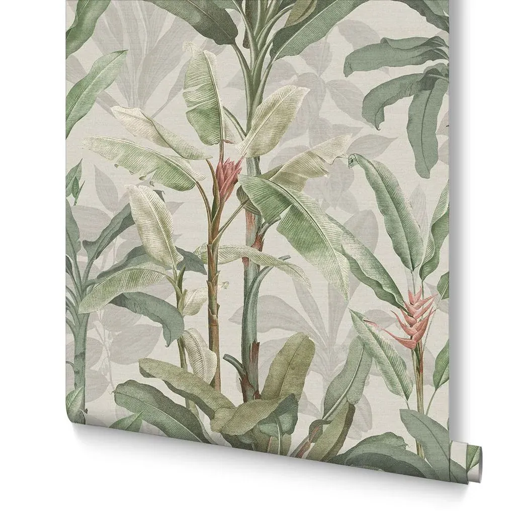 Borneo Powder Leaves Wallpaper - White, Green