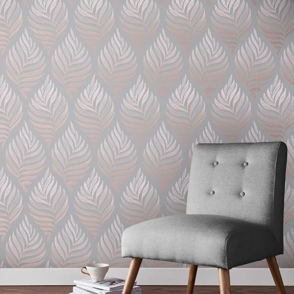 Botanica Blush Leaves Wallpaper - Grey
